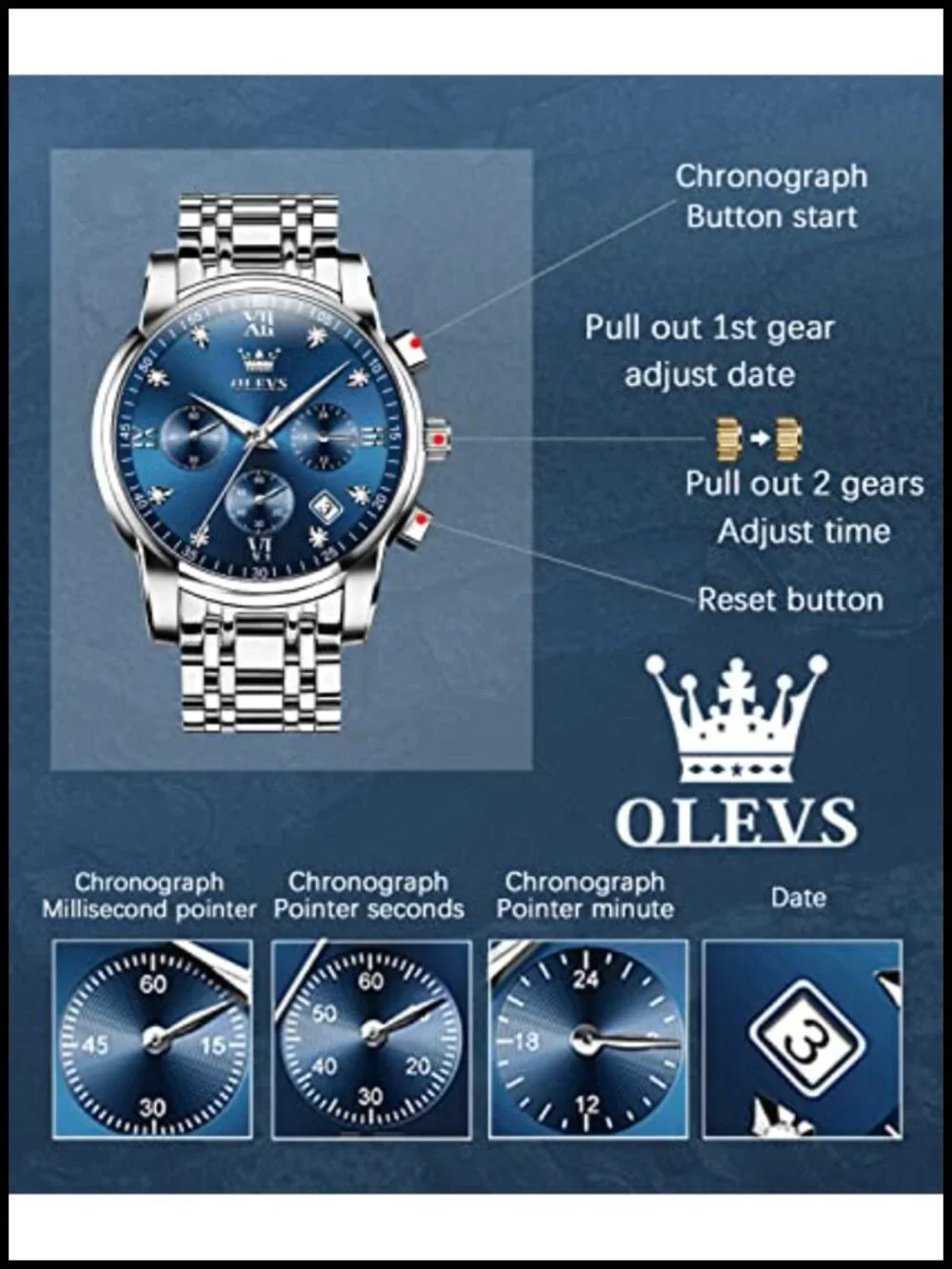 OLEVS Men's Luxury Dress Watch Stainless Steel Analog Waterproof